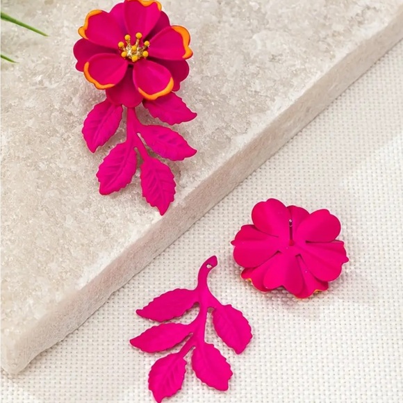 Rose Red Floral Earrings - Picture 4 of 5